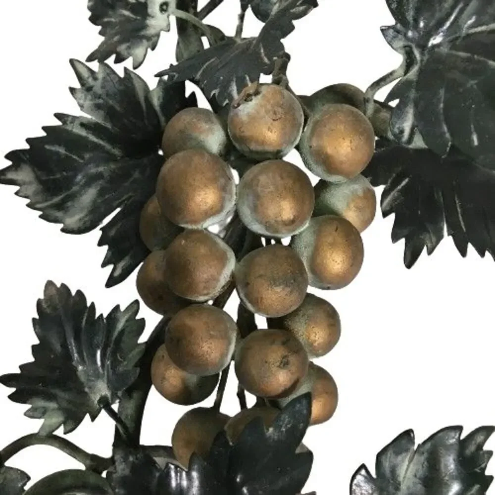 Pair Vtg ITALIAN TOLE Metal Candle WALL SCONCE GRAPES LEAVES VINES Candle Holder